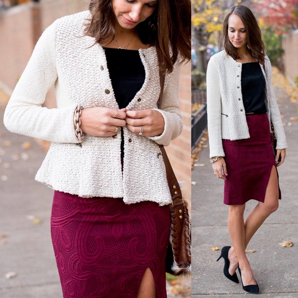 Anthropologie Cream Looped Tweed Peplum Blazer - Picture 9 of 9